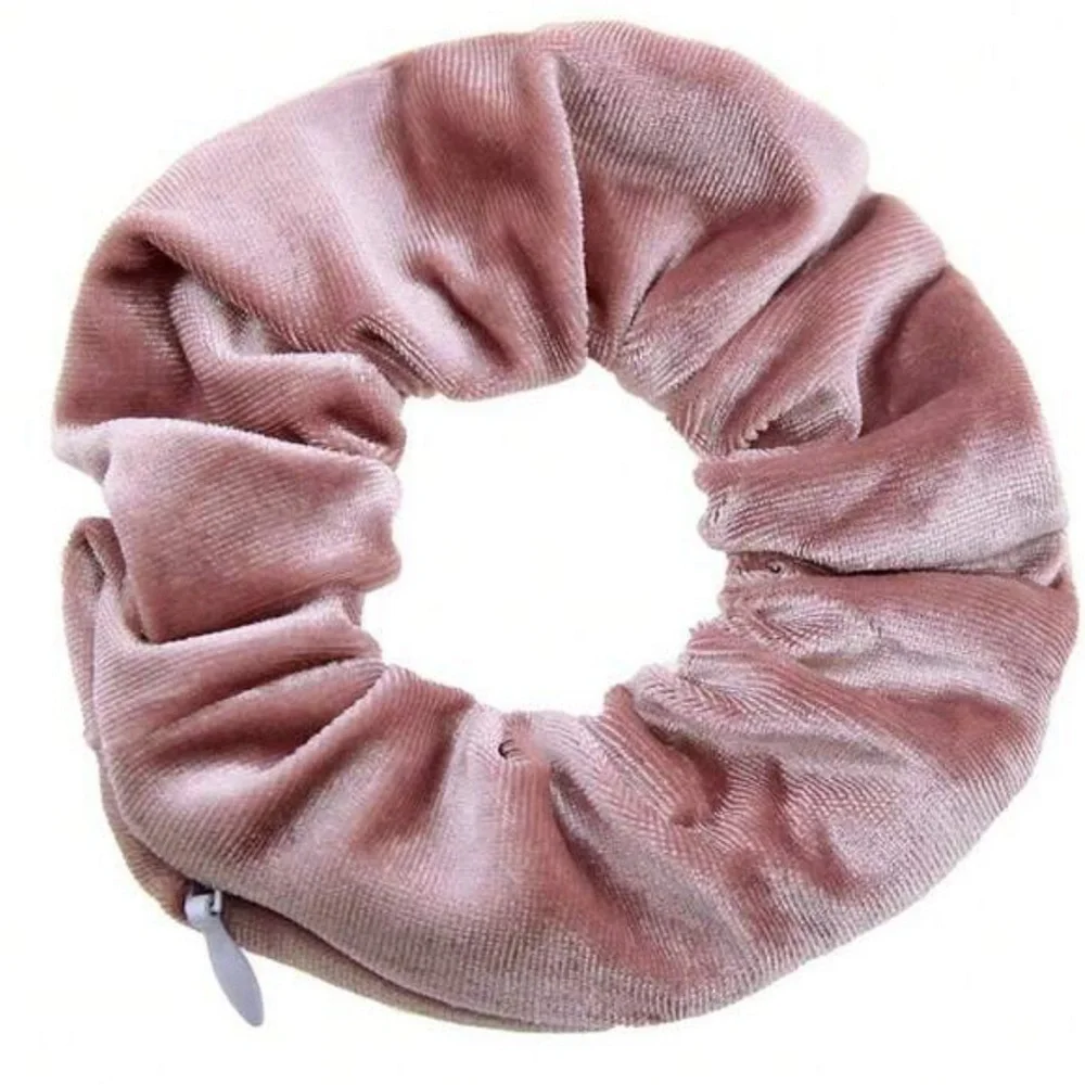Pocket Scrunchie secret zipper compartment velour hair tie ponytail holder wrist
